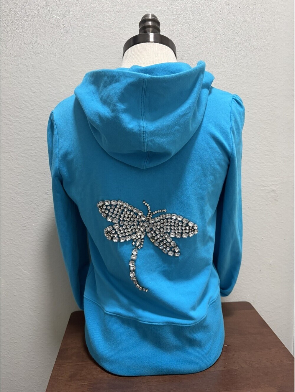 Boston Proper Xs Aqua Blue Butterfly Rhinestone Zip Up Y2K